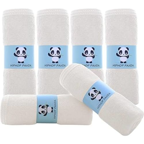 HIPHOP PANDA Baby Washcloths, Rayon Made from Bamboo - 2 Layer Ultra Soft Absorbent Newborn Bath Face Towel - Reusable Baby Wipes for Delicate Skin - Ivory, 6 Pack