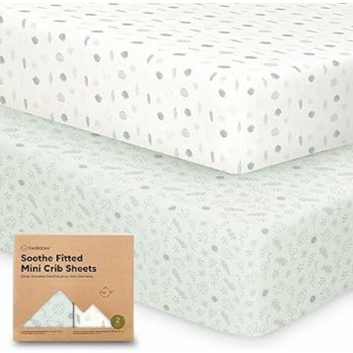 2-Pack Mini Crib Sheets Fitted, Pack and Play Sheets - Organic Cotton Pack N Play Sheets for Pack and Play Mattress, Playard Baby Crib Sheets, Jersey Crib Sheets Neutral for Boys,Girls (Tropic Oasis)