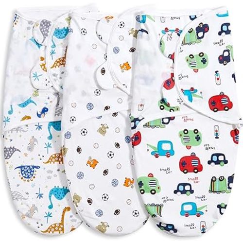 Bubble bear Baby Swaddle Blankets for Baby Boy Girl 0-3 Months,Hypoallergenic Skin-Friendly Swaddle,Cute Little Soccer Ball, Dinosaur, Adjustable Newborn Sleep Sack, 3 Pack
