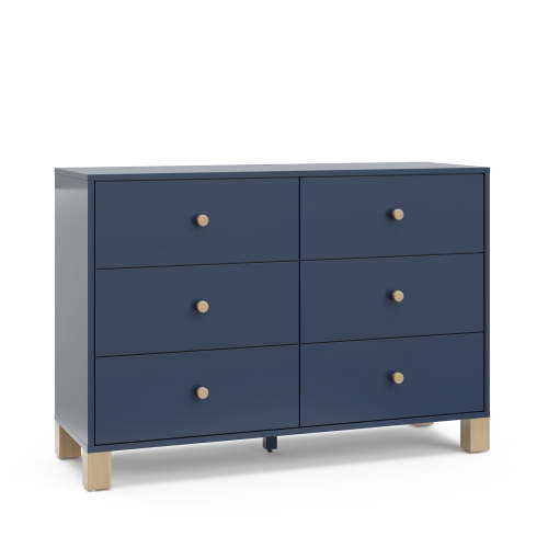 Storkcraft California 6 Drawer Nursery Wood Double Dresser, Midnight Blue with Driftwood