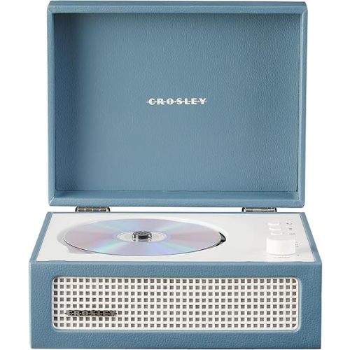 Crosley CR3517A-WB Voyager Retro Portable CD Player with Stereo Bluetooth Speakers and FM Radio, Washed Blue