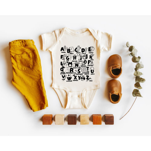 Biblical Alphabet bodysuit,Christian Cute for onesie, Biblical alphabet onesie , Baby Religious bodysuit , Bible Verse bodysuit