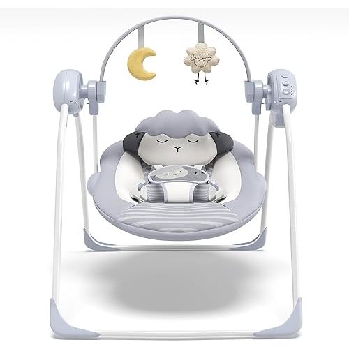 Baby Swings for Infants, Portable Baby Swing with 5-Speed, Compact Baby Swings with Music and Timing, Infant Swing for 0-9 Months 6-20 lbs
