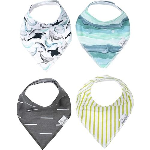 Copper Pearl Baby Bandana Bibs - 4 Pack Soft Cotton Baby Bibs for Drooling and Teething, Absorbent Drool Bibs for Baby Girl and Boy, Adjustable to Fit Newborns to Toddlers, Tons of Styles (Kai)
