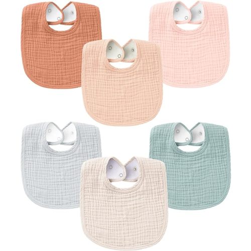 Konssy Muslin Baby Bibs 6 Pack Baby Bandana Drool Bibs Soft Cotton for Unisex Boys Girls, Absorbent Solid Colors Bibs