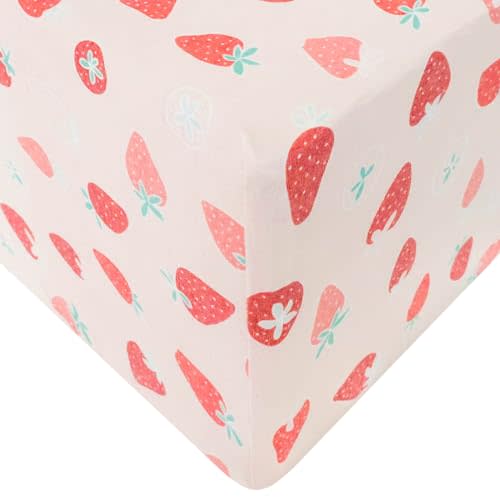 Premium Knit Baby Crib Sheets for Boys and Girls by Copper Pearl: Breathable and Soft, Fitted Crib Sheets for Standard Baby Mattresses, Crib Sheet for Baby Registry or Shower Gift, Strawberry