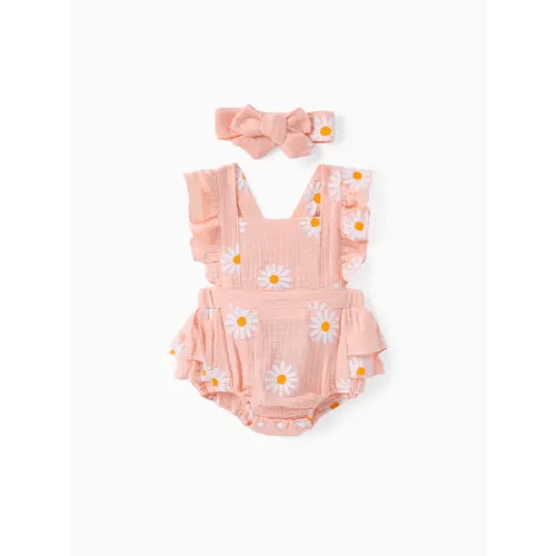 100% Cotton 2pcs Daisy Print Crepe Fabric Baby Romper Set Only $16.99 PatPat US Mobile