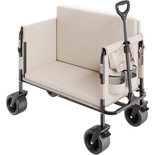 VEVOR 3-in-1 550lbs/220L Large Collapsible Folding Wagon, Convert to Bench, Foldable Beach Wagon with Wheels for Sand, Outdoor Utility Wagon for Groceries, Camping, Sports, Shopping