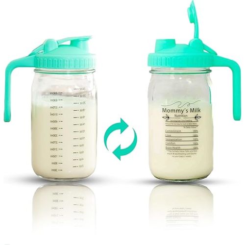 Breast Milk Pitcher for Breastmilk - 32oz Glass Leakproof Breastmilk Storage Container w/ Flip-Top Lid - Breastmilk Pitcher for Fridge - Breast milk storage container for fridge. Hand Wash Only