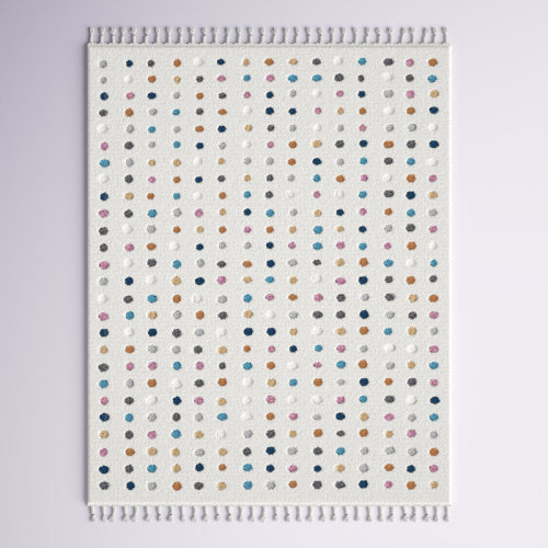 Mack & Milo™ Weishaar Polka Dot Tasseled Shag Kids Nursery Ivory Rug & Reviews | Wayfair