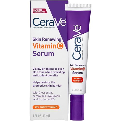 CeraVe suero de vitamina C con ácido hialurónico, suero blanqueador de piel para la cara con 10% de vitamina C pura, sin fragancia, 1 onza. -