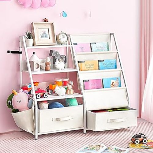 Kids Bookshelf and Toy Storage,Kids Book Shelf for Kids Rooms,Montessori Baby Bookshelf for Kids, Kids Bookcase for Playroom, Bedroom, Nursery (White)