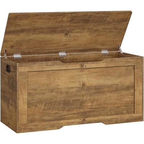 usikey 39.4” Storage Bench, Toy Box with 2 Safety Hinges, Lift Top Storage Chest, Toy Chest for Living Room, Bedroom, Entryway, Honey Brown