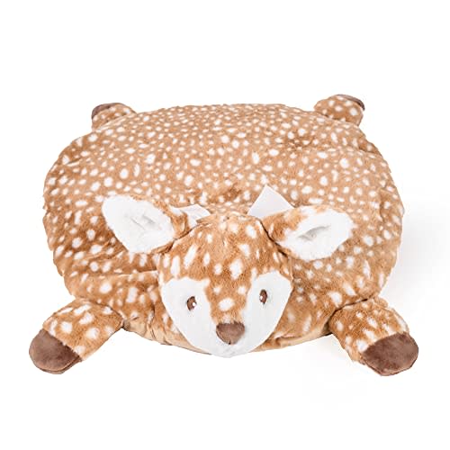 Bearington Baby Lil’ Willow Tummy Time Mat, 30 x 30 Inch Fawn Plush Stuffed Animal Blanket, Woodland Nursery Décor