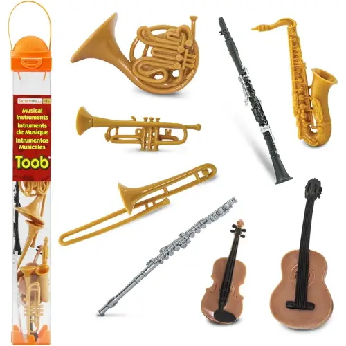 Safari Ltd Musical Instruments TOOB - Figurines: Trombone, Flute, Saxophone, Guitar, Violin, Horn, Trumpet, Clarinet - Educational Toys for Boys, Girls & Kids Ages 3+