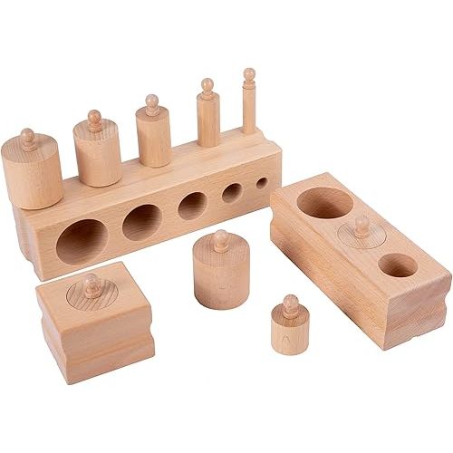 Wooden Knob Log Mini-Cylinder Block Preschool Learning Baby Game Sensory Toys for Kids(3 Piece Set)
