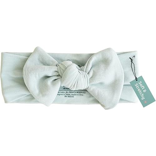 Caden Lane Baby Headwrap with Knotted Bow, Soft & Stretchy Bamboo Viscose, Comfortable Infant Hairband for Newborn & Toddler Girls, Ideal Gift for Baby Shower & Milestone Celebration, Lily Pad Green