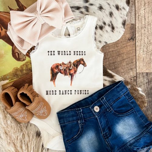 World Needs More Ranch Ponies l LACE Tank Onesie (little kid)(white)