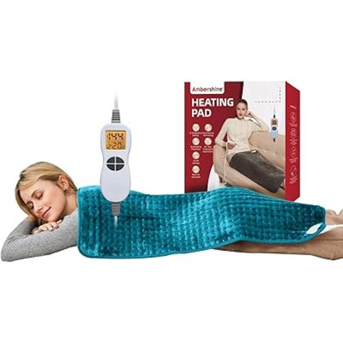 Ambershine 17''x33'' XXXL King Size Heating Pad with 12 Temperature Settings & 4 Auto-Off Countdown Timers, Pain Relief for Back/Neck/Shoulders/Abdomen/Legs, Christmas Gifts for mom dad (Light Teal)