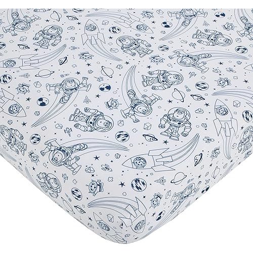 Disney Toy Story Outta This World Blue and White Fitted Crib Sheet