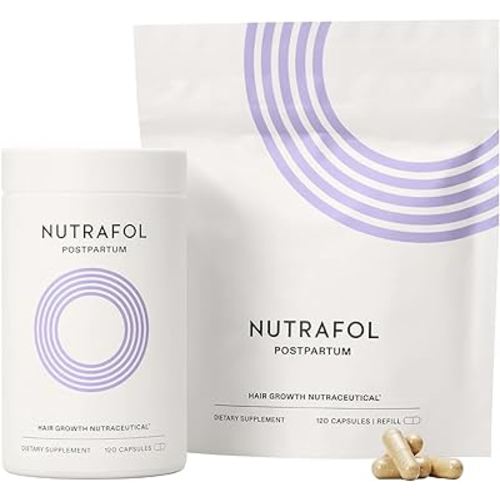 Nutrafol Postpartum Hair Growth Supplements, Clinically Tested for Visibly Thicker Hair and Less Shedding, Breastfeeding-friendly - 2 Month Supply, Pack of 2