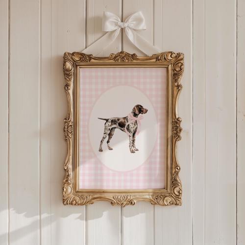 Baby Girl German Shorthaired Pointer Dog Nursery Wall Art - GSP Nursery, Nursery Decor, Puppy Nursery, Dog Lover, Pink Bow, Coquette, Girly