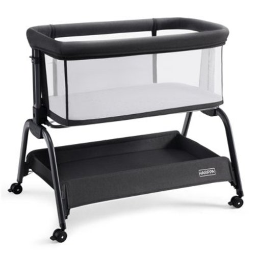 HARPPA Bassinet Bedside Sleeper, Bedside Bassinet for Baby with Storage& Wheels, Dark Gray