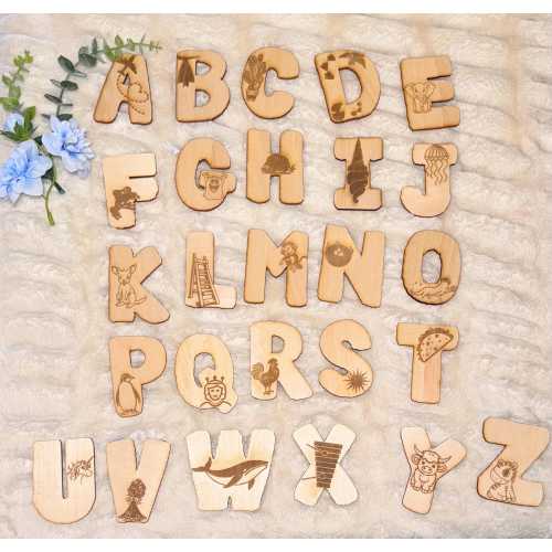 Handcrafted Wooden ABC Magnets, Montessori Learning