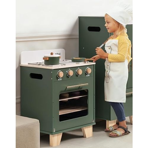 ROBUD Vintage Wooden Toy Kitchen Oven for Kids, Pretend Play Oven with Push-Pull Baking Tray, Realistic Sound Effects, Ideal Gift for 3+ Years Old Grils and Boys