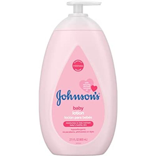 Johnson's Moisturizing Mild Pink Baby Lotion with Coconut Oil for Delicate Baby Skin, Paraben-, Phthalate- & Dye-Free, Hypoallergenic & Dermatologist-Tested, Baby Skin Care, 27.1 Fl. Oz