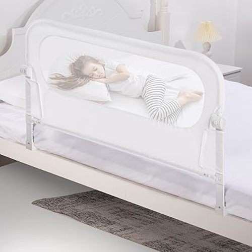 Baby Bed Rail Guard for Toddlers -46" Toddler Bed Rails for Twin, Full, Queen, King Bunk Size Bed Swing Down Bedrail Extral Tall Child Safety Side Railing Guards for Kids