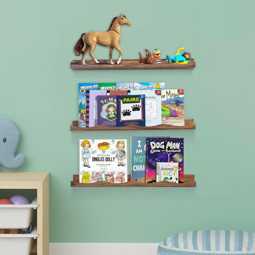 Ophelia & Co. Floating Bookshelves For Kids – 23.6" Walnut Cloud Picture Ledge Shelves, Set Of 3 Nursery Book Shelves For Baby & Toddler Rooms, Wall-mounted Nursery Décor | Wayfair