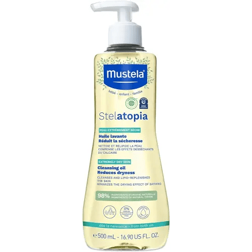 Mustela Stelatopia Eczema-Prone Skin Cleansing Oil - Baby Body Wash with Natural Avocado & Sunflower Oil - Family Skin Care Essentials - EWG Verified - Fragrance-Free & Tear Free - 16.9 fl. oz.