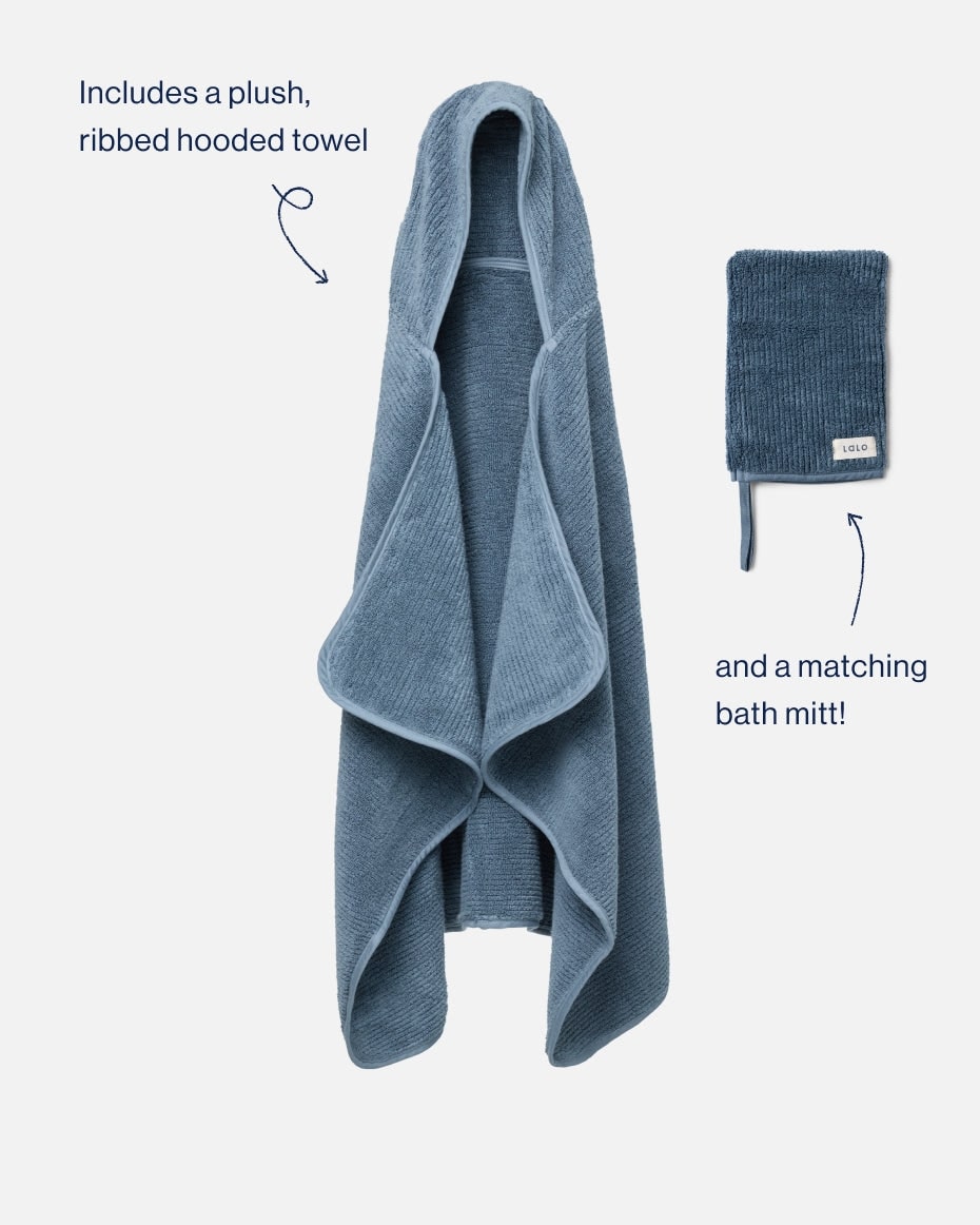 The Ribbed Hooded Towel + Bath Mitt - Slate