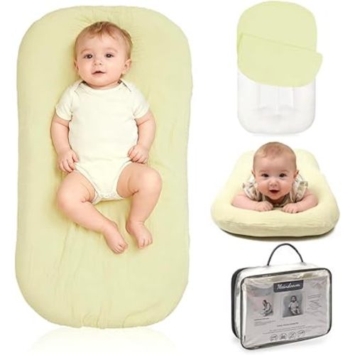 Infant Support Cushion - Baby Support Cushion for Newborn, 0-24 Months, Portable Tummy Time Mat for Home and Travel, Soft Cotton, Supervised Use, Baby Essentials Gift, Kelly, (Cover Included)