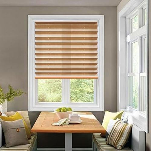 BlindsAvenue Cordless Pleated Window Shades, Easy Install, No Drill No Tools, Fawn, Light Filtering Blinds, Size 47" W x 64" H