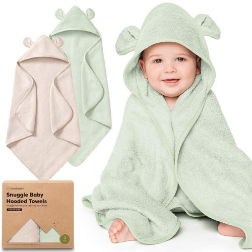 KeaBabies 2-Pack Hooded Baby Towels for Newborn - 30x30 Soft & Absorbent Viscose From Bamboo Baby Bath Towels with Hood for Infant, Toddler,Kids,Boys Girls,Newborn Bath Essentials (Rose Ivory, Petite)