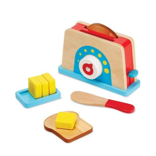 Melissa & Doug Bread and Butter Toaster Set 9pc - Wooden Play Food and Kitchen Accessories