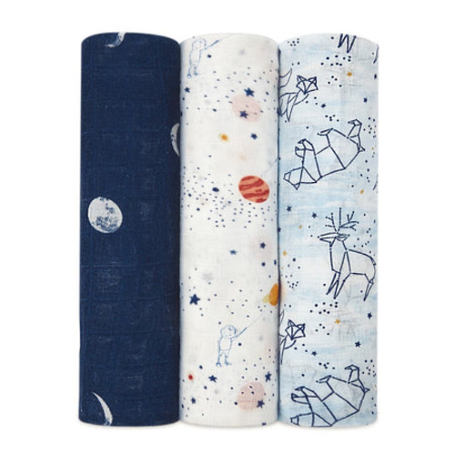 Dark Blue Star Print Swaddle 3pk | aden + anais