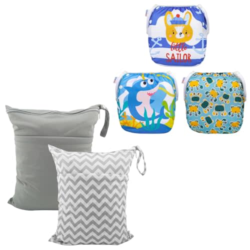 ALVABABY 2pcs Cloth Diaper Wet Dry Bags and 3 Pack Swim Diapers