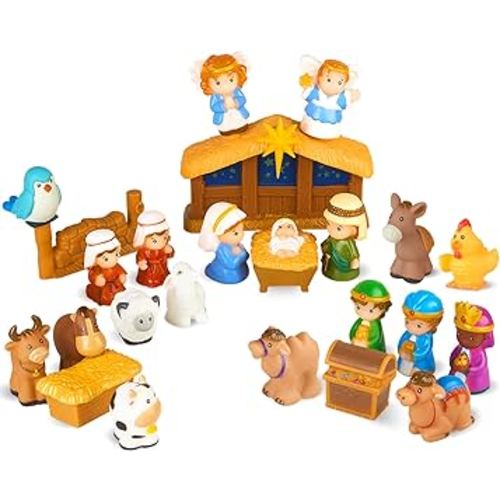 Nativity Set for Kids, Toddlers, Children, Christmas Story 25 Piece Sets & Figures Nativity Scene for Little Girls Boys Ages 1 2 3 4 5 6+ at Home, Sunday School, Soft Material Baby Bath Toys Playset
