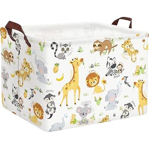 Clastyle Rectangular Baby Storage Basket Large Collapsible Kid Toy Bin Nursery Classroom Books Shelf Basket Shower Towel Gift Basket Giraffe Lion Elephant Pet Basket(Animal)