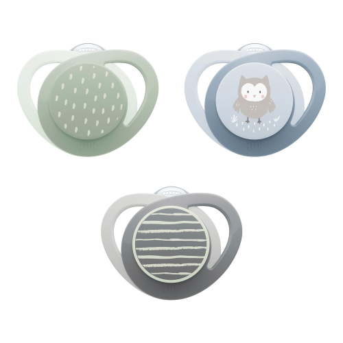 NUK Glow-in-the-Dark Orthodontic Pacifiers, 0-6 months, Owl, 3 Pack, Orthodontic Pacifiers