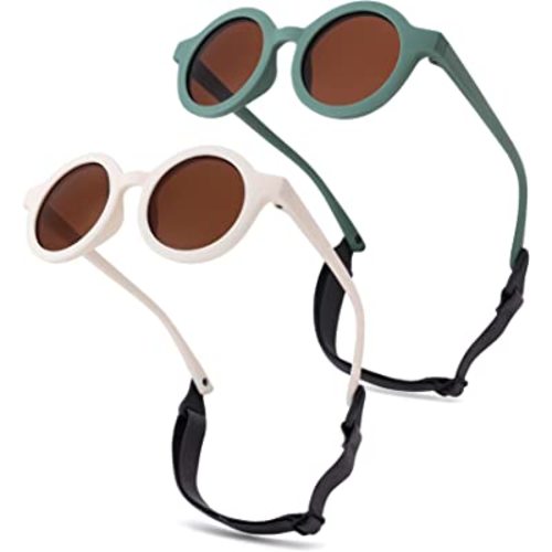 Hycredi Bendable Round Baby Polarized Sunglasses Flexible with Strap for Newborn Infant Toddlers Age 0-24 Months