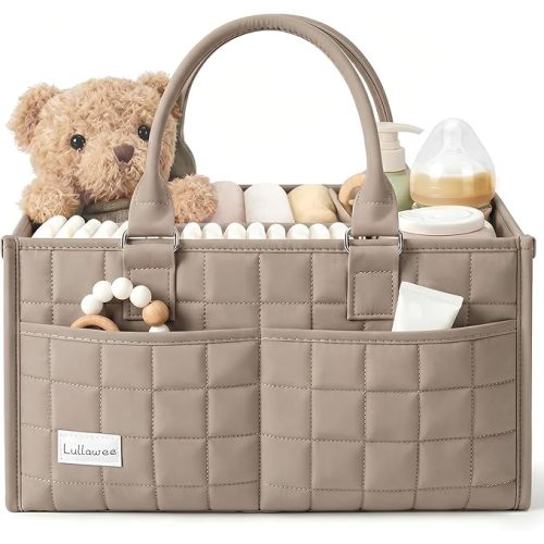 Baby Diaper Caddy Organizer, Portable Nursery Storage Basket with Handle for Newborn Boy or Girl, Gift for Baby Shower Essentials, Registry Must Have Bag, Caddie Car Organizer, Brown