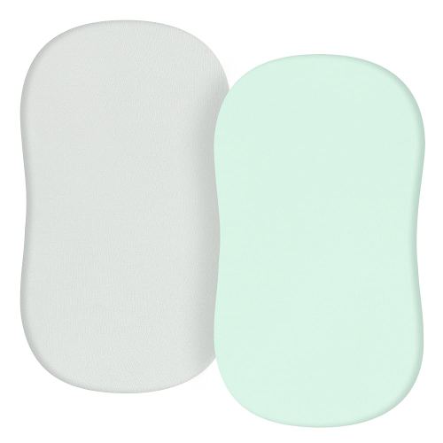 TILLYOU Baby Bassinet Sheets for Girls Boys, Fit for Hourglass Oval Rectangle Bassinet Mattress Sheets, 33”X16”, 2 Pack Gray and Green