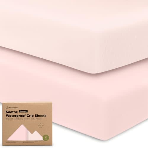2-Pack Waterproof Crib Sheets for Girl, Boy - Organic Cotton 52X28 Fitted Crib Sheets Neutral,Crib Mattress Protector Sheets,Soft Toddler Bed Sheets,Washable Infant Fitted Baby Crib Sheets (Mist Rose)