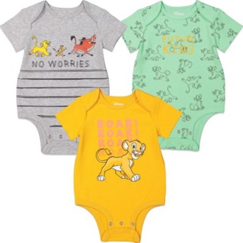 Disney Bambi Lion King Mickey Minnie Mouse Winnie the Pooh Princess Dumbo Baby Girls 3 Pack Bodysuits Newborn to Infant, Color: Lion king, Size: 3-6 months