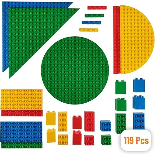 Strictly Briks Compatible with Lego Duplo Toy Building Blocks for Kids and Toddlers, Classic Big Bricks Set and Baseplates, Large Pegs for Ages 3 and Up, Basic Colors, 119 Pieces