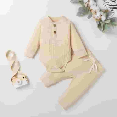 jaweiw Newborn Baby Boy Girl Clothes Ribbed Knitted Cotton Long Sleeve Romper Long Pants Solid Color Fall Winter Outfits